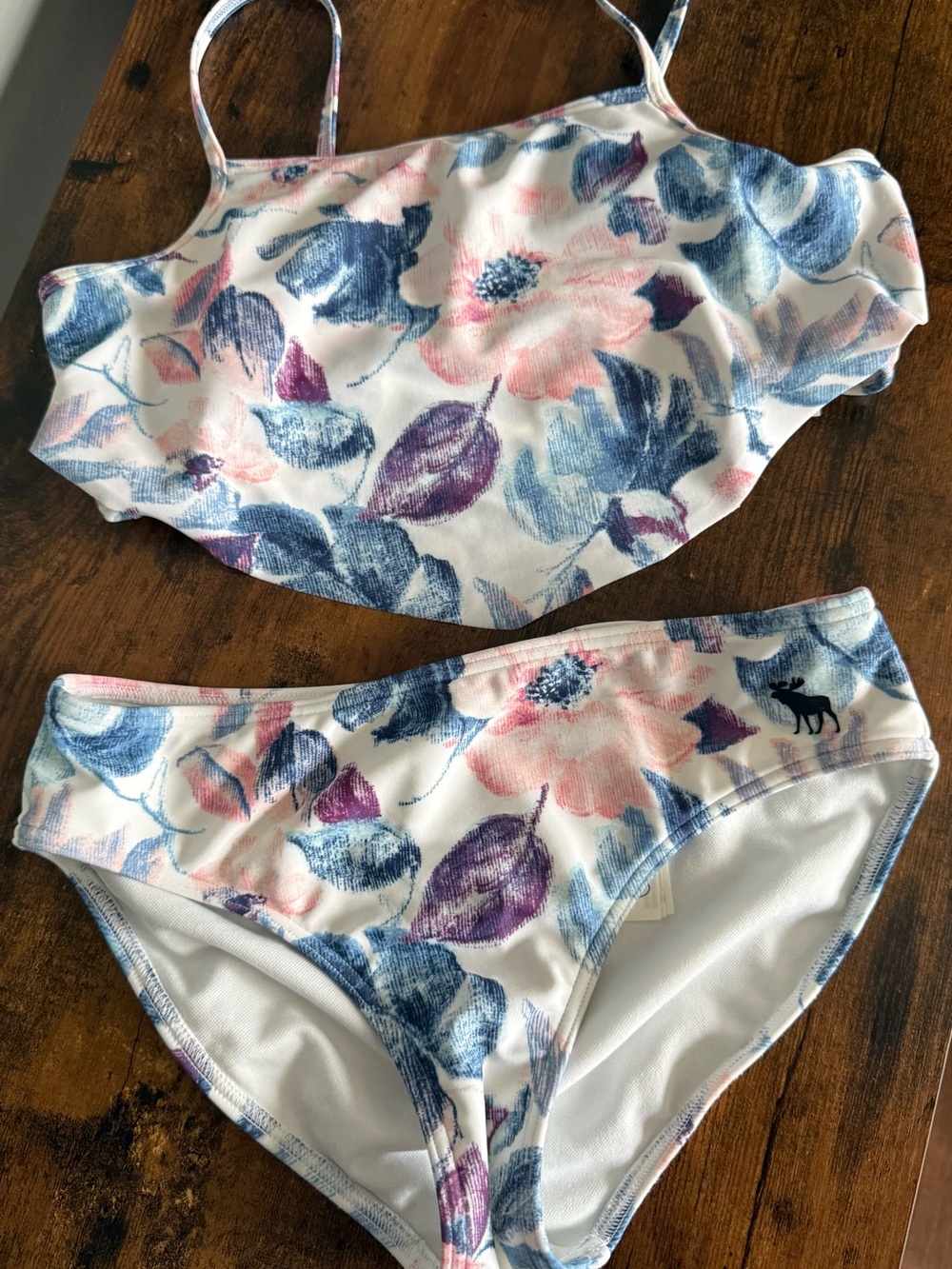 abercrombie kids White Floral Swim Top with Blue and Pink Accents